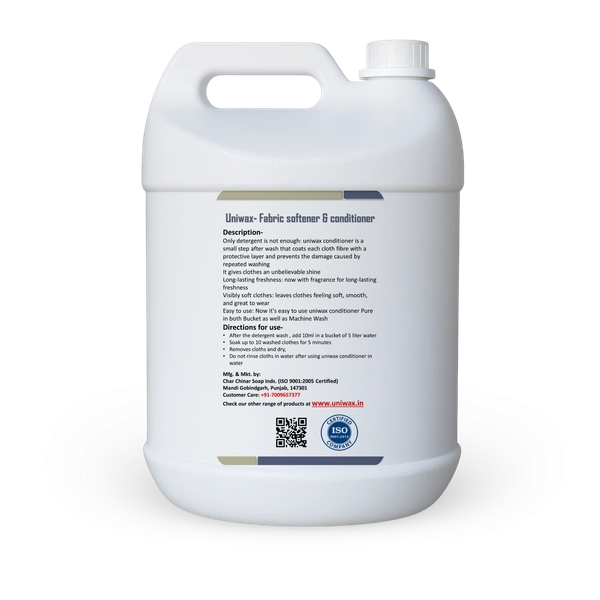 Uniwax Fabric Conditioner & Softener | Keeps Clothes Soft & Fragrant | Machine & Hand Wash Safe - 5 kg