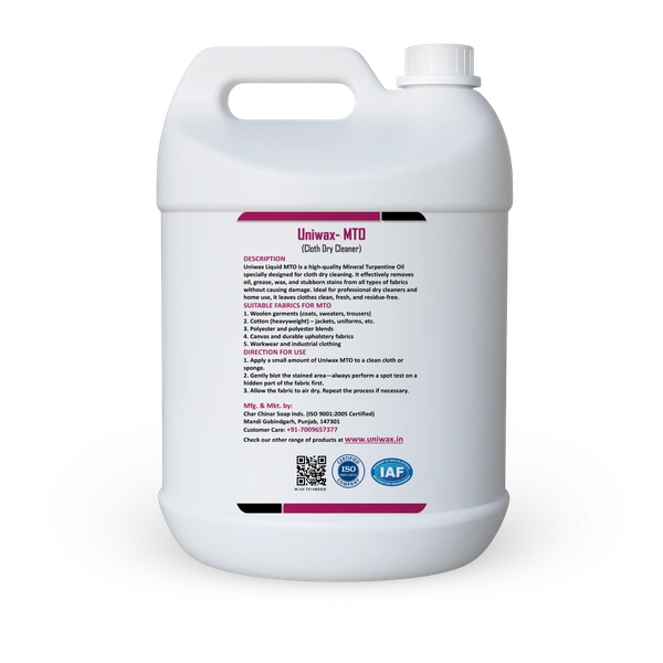 Uniwax Liquid MTO Mineral Turpentine Oil (Dry Cleaner) - 5liter