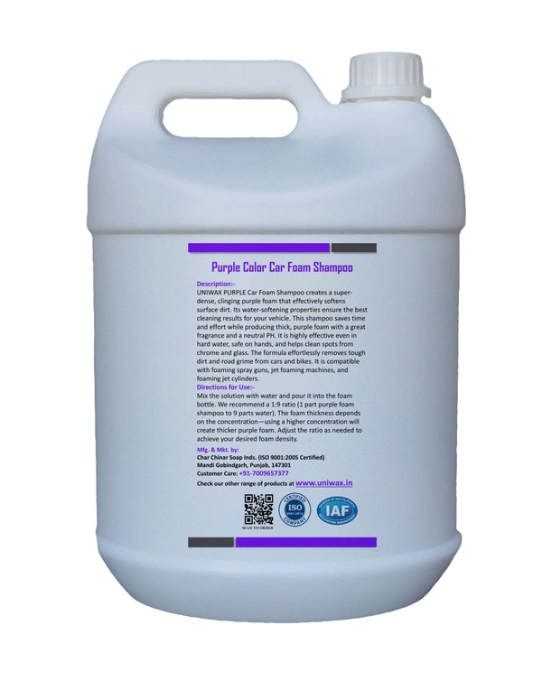 uniwax purple colour foam shampoo with wax / Produces Thick Coloured Foam Car Washing Liquid - 5 KG, Purple