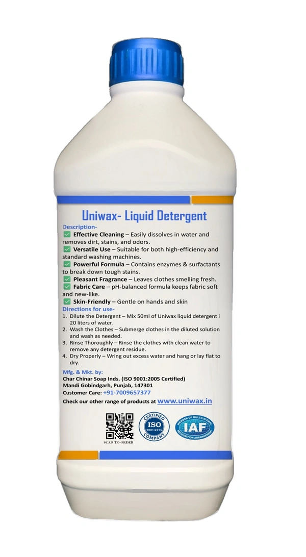 Uniwax Premium Liquid Detergent concentrated – Tough on Stains, Gentle on Clothes – Eco-Friendly, Long-Lasting Freshness - 1kg
