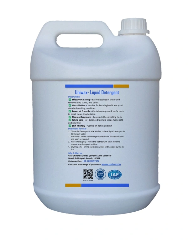 Uniwax Premium Liquid Detergent concentrated – Tough on Stains, Gentle on Clothes – Eco-Friendly, Long-Lasting Freshness - 5kg