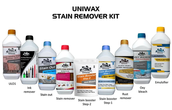 Uniwax cloth Stain Remover Kit 1kg each - 8kg- 9 pieces