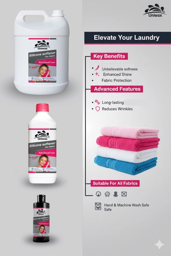 Silicone fabric softener / smooth and shiny fabric finish / long-lasting softness, Reduces ironing effort - 5 KG