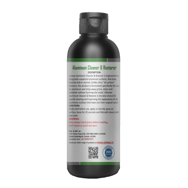 UNIWAX Aluminium Cleaner and Brightener | Remove Oxidation, Dust, Cement and Heavy Dust Particles | Clean & Restore - 200ml
