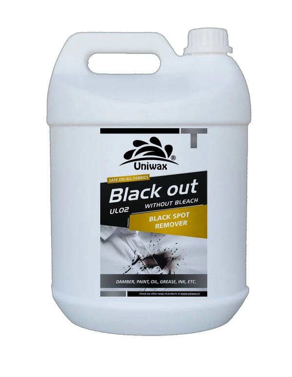 Black out- black stain remover  DAMBER, PAINT, OIL, GREASE, GUM, COSMETICS, INK, ETC. - 5 liter