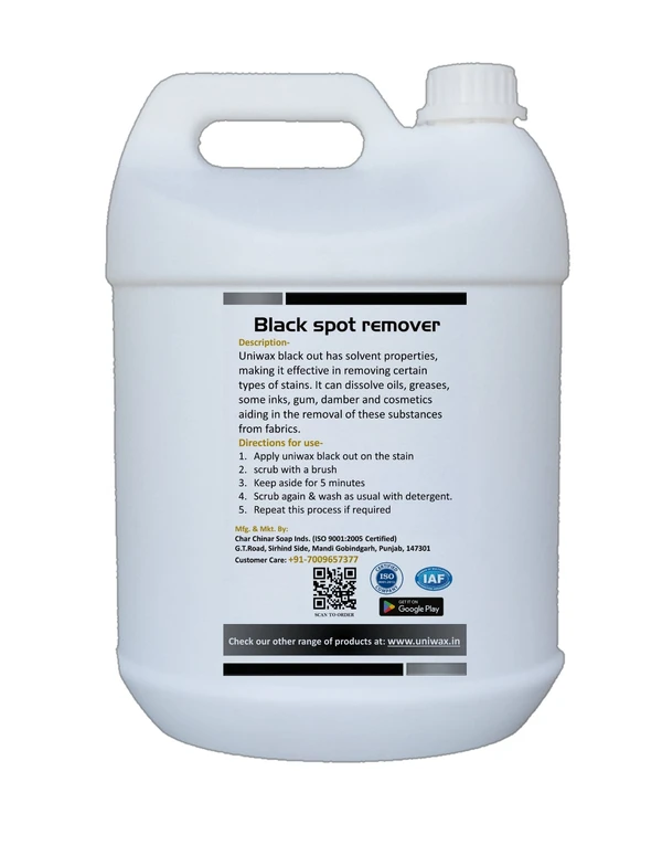 Black out- black stain remover  DAMBER, PAINT, OIL, GREASE, GUM, COSMETICS, INK, ETC. - 5 liter