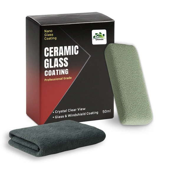 Uniwax Ceramic Glass Coating | Crystal Clear Nano Protection for Windshields & Windows | Anti-Water, Anti-Fog & UV Shield | Long-Lasting Hydrophobic Coating for Cars, Bikes & Mirrors - 50ml