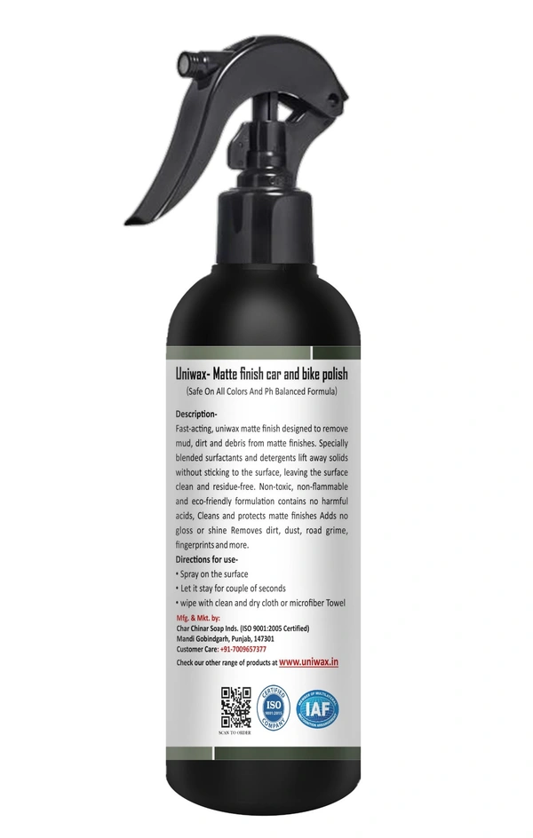 UniWax Matte Paint Automotive Polish – Non-Glossy Finish Protector for Cars & Bikes – UV & Dust Resistant Formula - 200ml