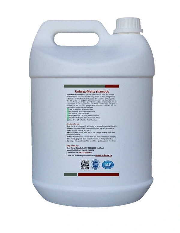 UNIWAX Matte Shampoo for Car & Bike – pH-Balanced, Non-Glossy Wash for Matte Paint ProtectionUNIWAX Matte Shampoo for Car & Bike – pH-Balanced, Non-Glossy Wash for Matte Paint Protection - 5 liter