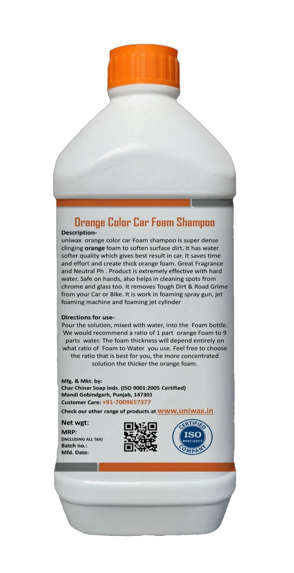 uniwax colour foam shampoo with wax / Produces Thick Coloured Foam Car Washing Liquid - 1kg, Orange