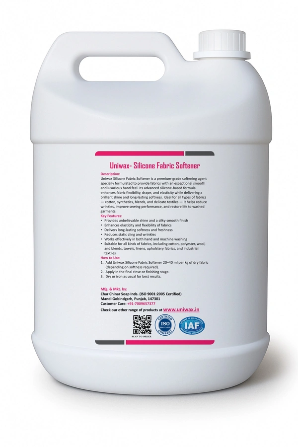 Silicone fabric softener / smooth and shiny fabric finish / long-lasting softness, Reduces ironing effort - 5 KG