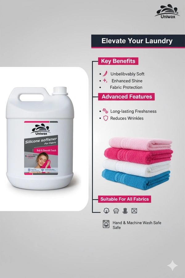 Silicone fabric softener / smooth and shiny fabric finish / long-lasting softness, Reduces ironing effort - 5 KG