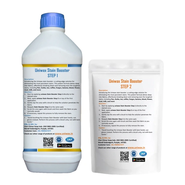 Stain booster for colored cloth  pan, gutka, tea, blood, fungus, milk stain remover - 500gram Step-1,  500gram Step-2