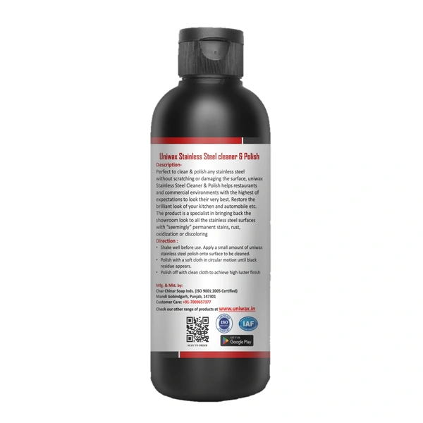 Uniwax Stainless Steel Polish – Streak-Free Cleaner & Protectant for Appliances, Sinks, Grills & More – Shines & Restores with Protective Coating - 200ml