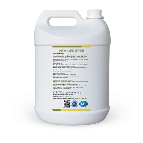 Uniwax Fabric Stiffener | Long-Lasting Stiffness & Shape Retention | Ideal for Cotton & Linen - 5kg