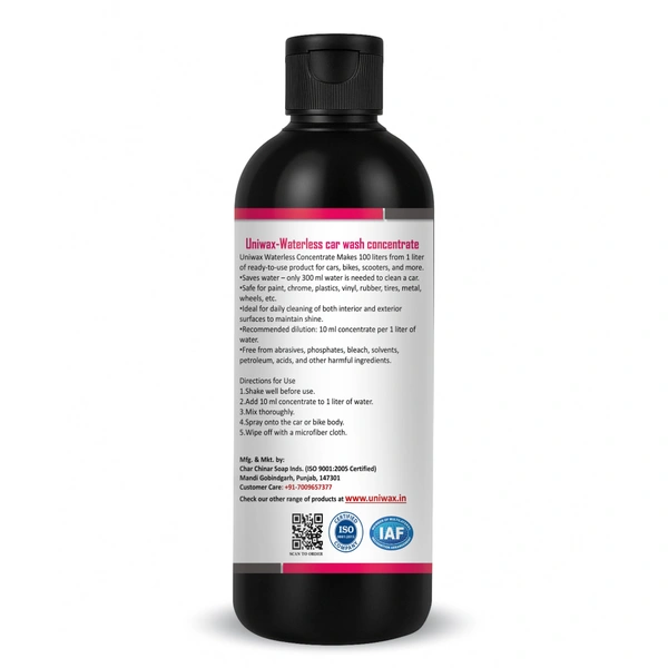 Uniwax drywash or Waterless car wash with wax concentrate Rinseless Car Wash | Eco Friendly Quick Detailer Spray | Exterior Car Cleaning | Car Care Products 1:100 - 200 gram