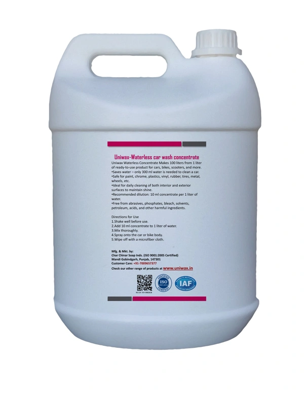 Uniwax drywash or Waterless car wash with wax concentrate Rinseless Car Wash | Eco Friendly Quick Detailer Spray | Exterior Car Cleaning | Car Care Products 1:100 - 5 kg