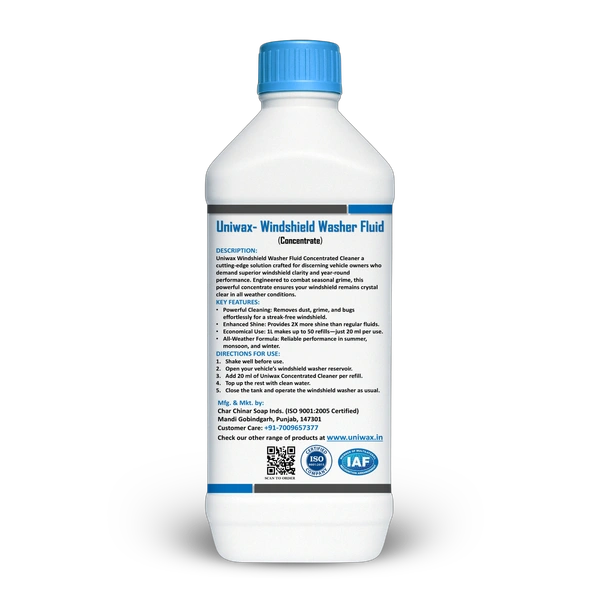 Uniwax All-Season Windshield Washer Fluid Concentrated Cleaner for Cars, Removes Dirt & Bugs - 1kg
