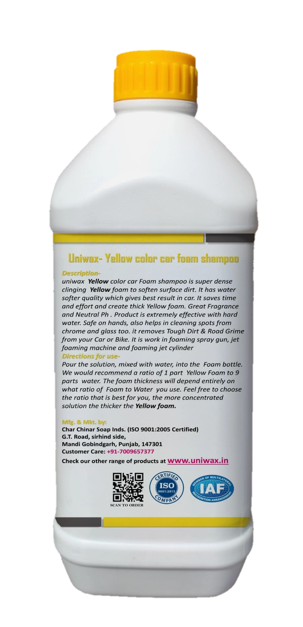 Uniwax color foam wash with wax colour foam car wash shampoo - 1kg, Yellow