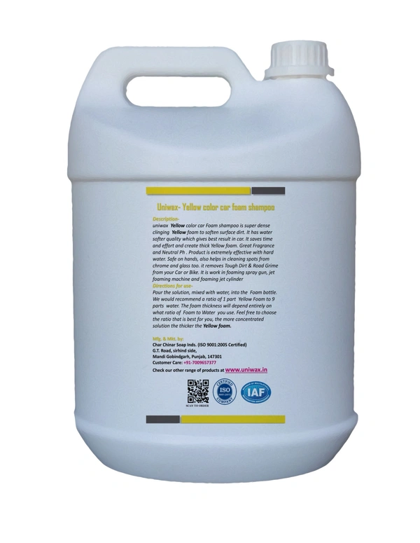 Uniwax  yellow color foam wash with wax colour foam car wash shampoo - 5kg, Yellow