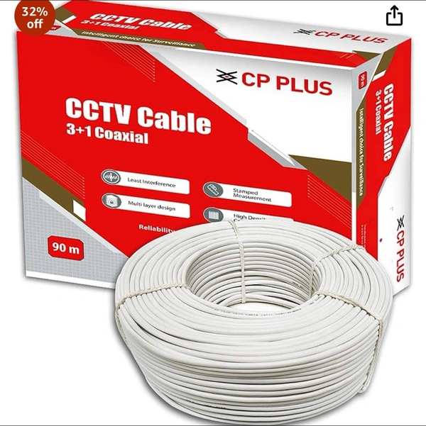 CP PLUS 3+1 Coaxial Pure Copper CCTV Camera Cable (90 Meter) White