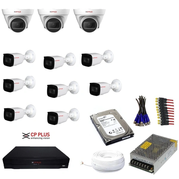 CP plus- 3 dome cameras, 8 bullet cameras, 1 hardisk - 0.53 mtrs X 9.5 mtrs = 54 Sqft