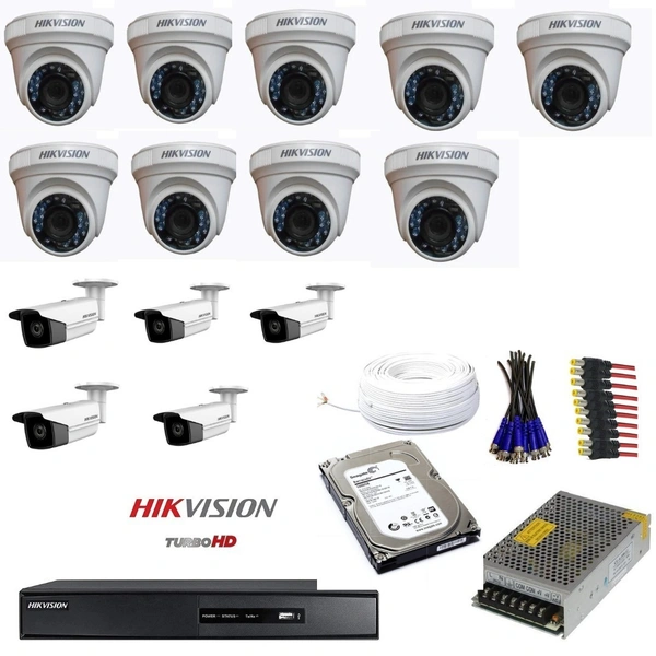 HikVision- 9 dome cameras, 5 bullet cameras, 1 hard disk. - 