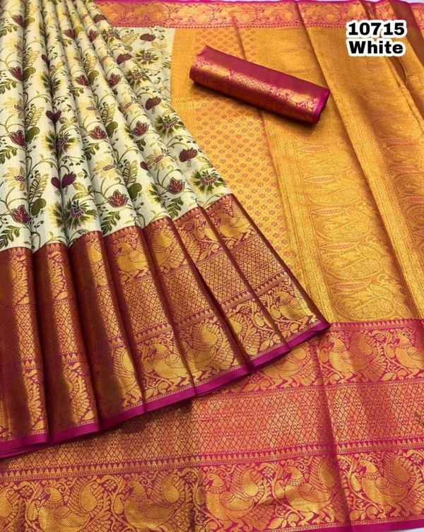 KS0003 Kanjivaram Zari Weaving Silk Saree  - White