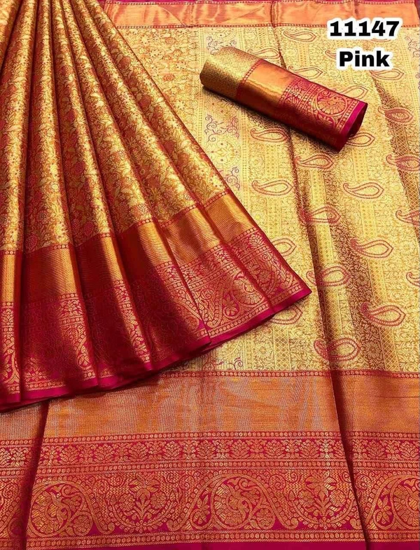 KS0004 Kanjivaram Bridal Silk Saree (Without Face)  - Pink