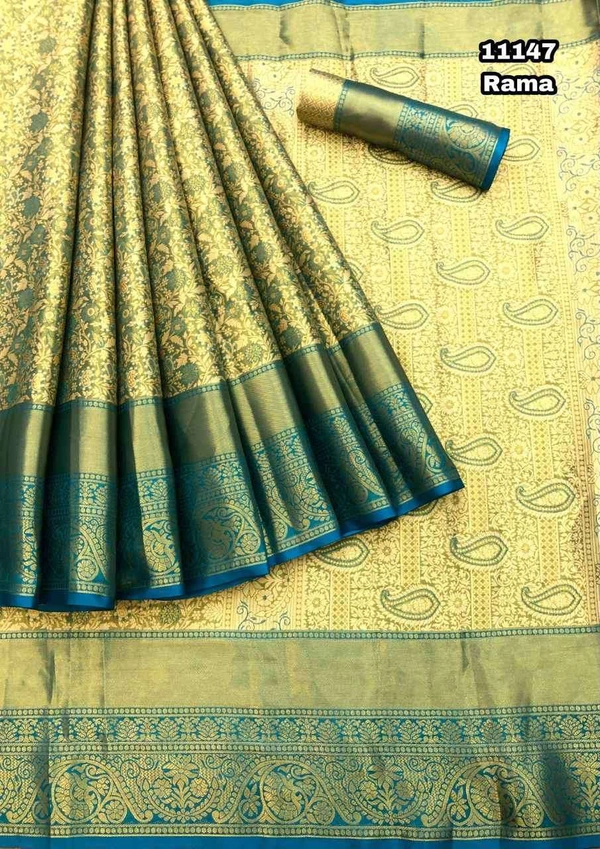 KS0004 Kanjivaram Bridal Silk Saree (Without Face)  - Sky Blue