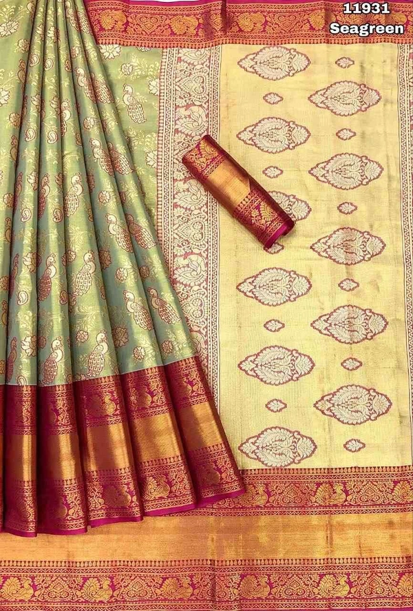  KS0007 Kanjivaram Soft Silk Saree - Sea Green