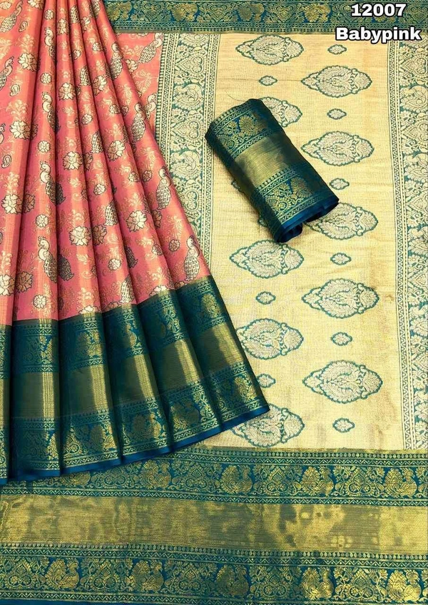  KS0007 Kanjivaram Soft Silk Saree - Baby Pink