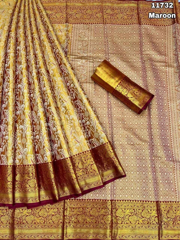 KS0008 Kanjivaram Soft Silk Saree Small Border  (Without Face) - Maroon