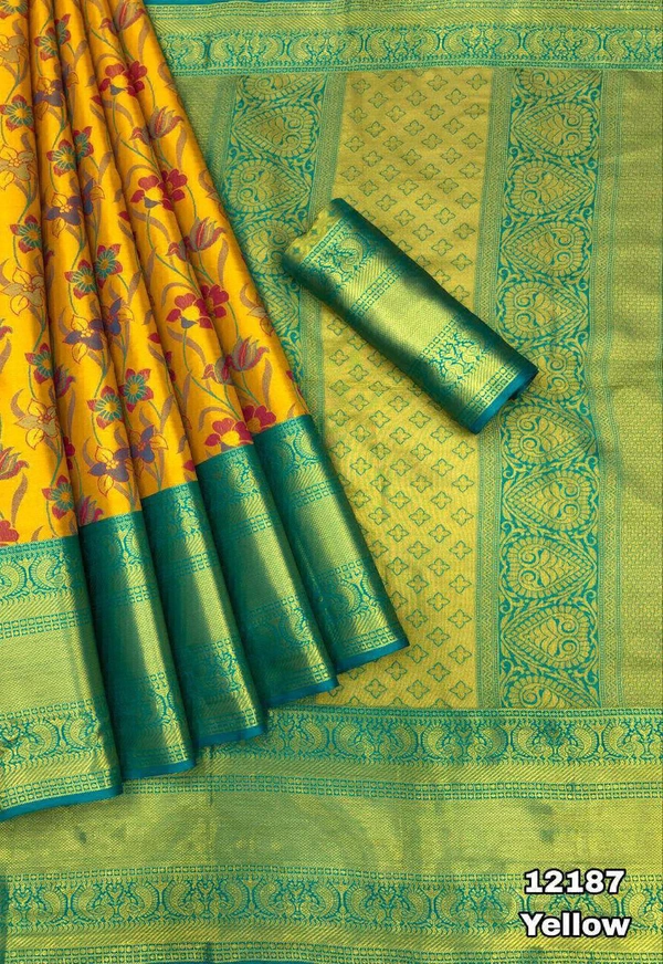 KS0015  Kanjivaram Bridal Silk Saree  - Yellow