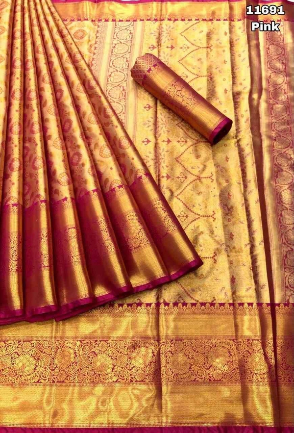 KS0016 Kanjivaram Pure Zari Weaving Silk Saree - pink