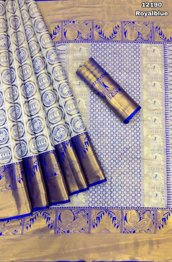 Kanjivaram Pure Zari Weaving Silk Saree - KSA0021 - Royal Blue