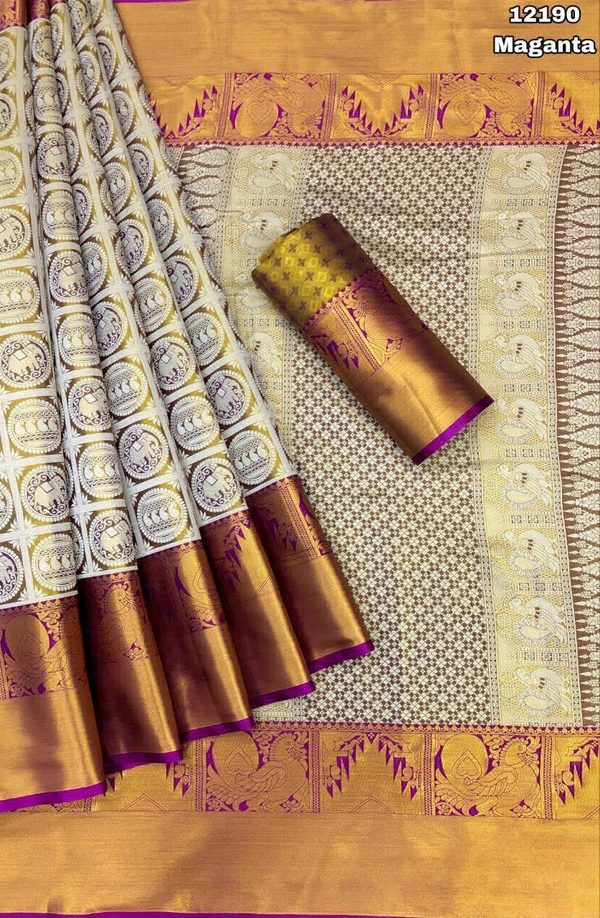 Kanjivaram Pure Zari Weaving Silk Saree - KSA0021 - maganta