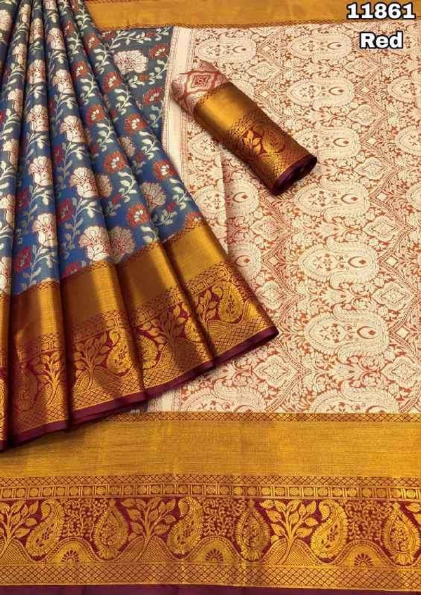 KS0019 Kanjivaram Floral Weaving Silk Saree  - Gray