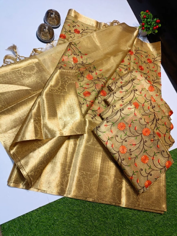 Tissue Banarasi Embroidery Saree - TAB0502 ( NO COD ) 