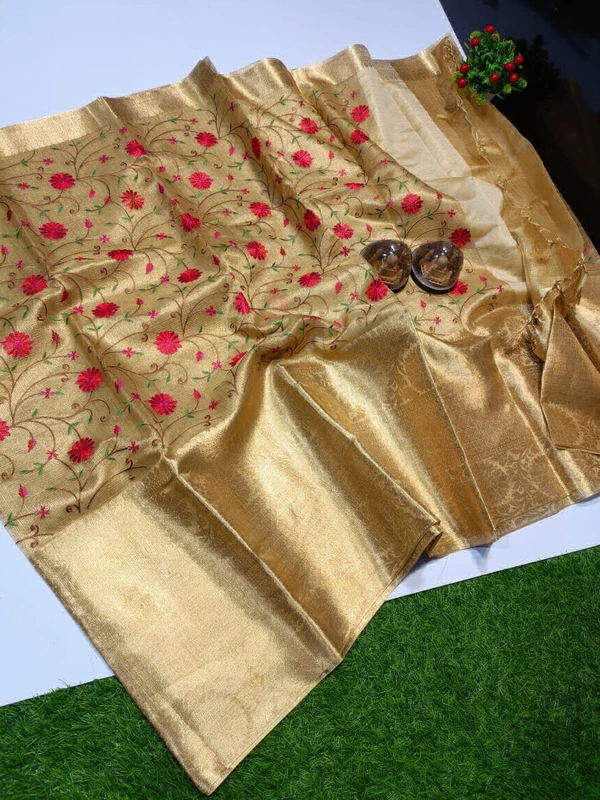 Tissue Banarasi Embroidery Saree - TAB0502 ( NO COD ) 