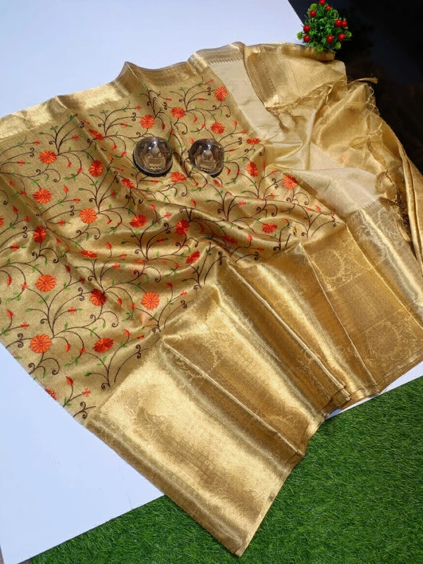 Tissue Banarasi Embroidery Saree - TAB0502 ( NO COD ) 