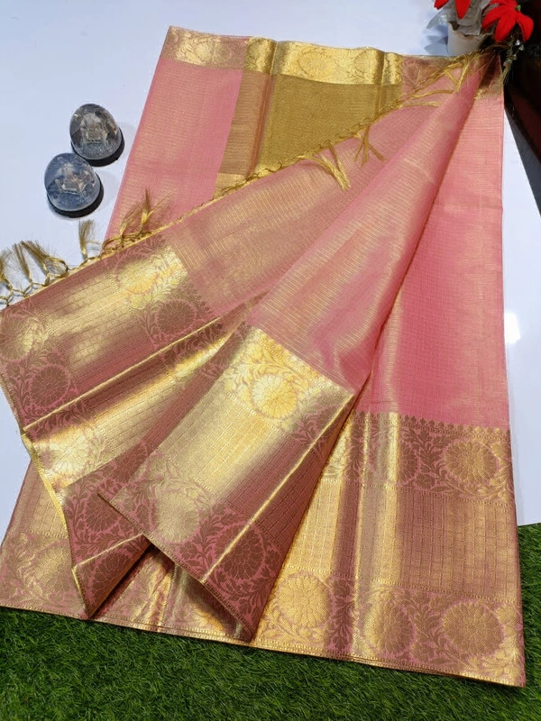 Banarasi Cota Check Tissue Silk Saree - TAB0503 (  NO COD ) - Pink