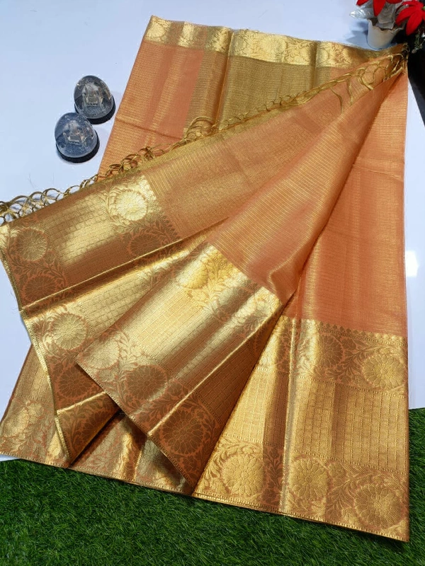 Banarasi Cota Check Tissue Silk Saree - TAB0503 (  NO COD ) - Orange