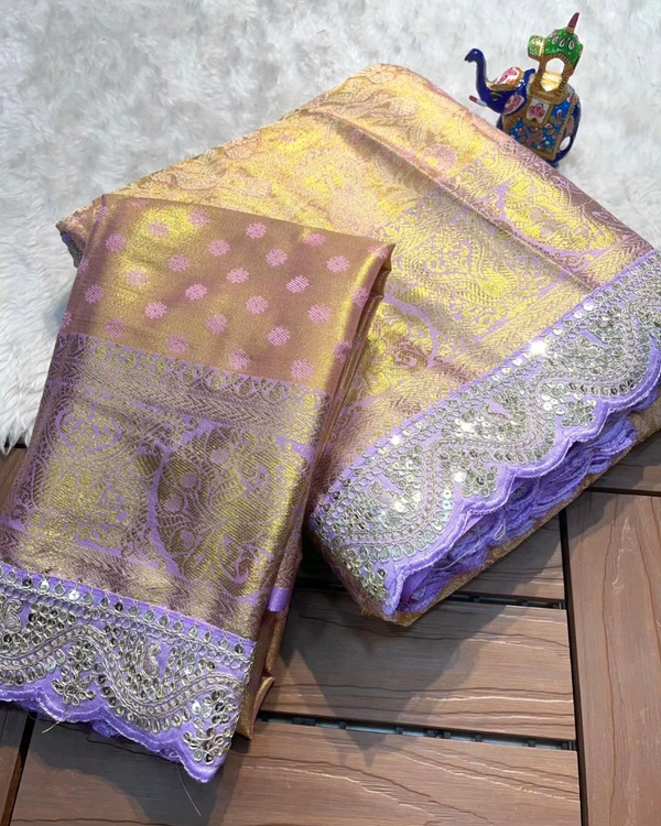 Maggam Lace Border Levender Kanjivaram Tissue Saree - W33001