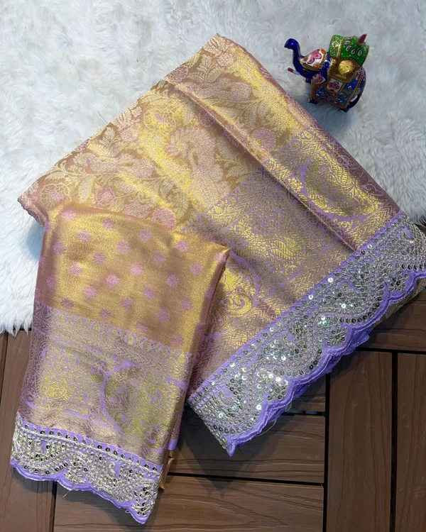 Maggam Lace Border Levender Kanjivaram Tissue Saree - W33001