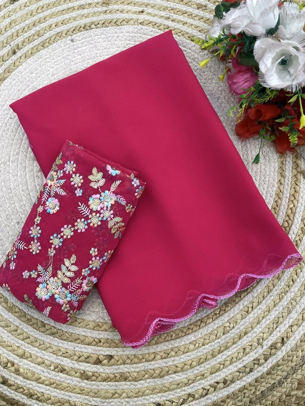 Georgette Saree With Work Blouse - GAS301 - pink