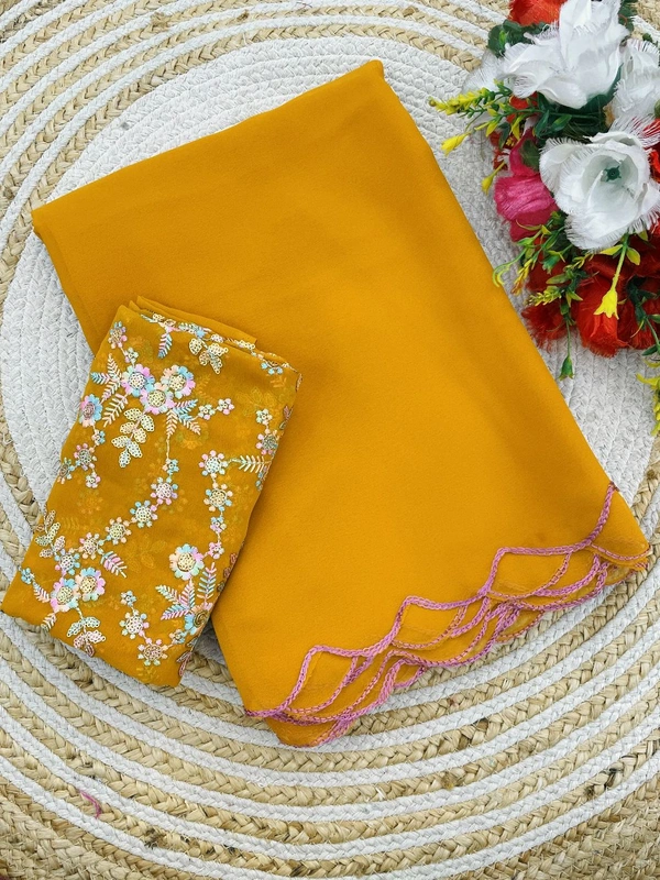 Georgette Saree With Work Blouse - GAS301 - Web Orange