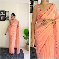 Georgette Saree With Work Blouse - GAS302 - Peach