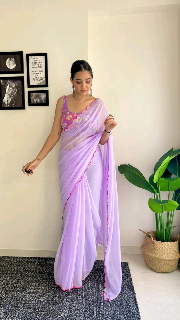 Georgette Saree With Work Blouse - GAS302 - Lavender