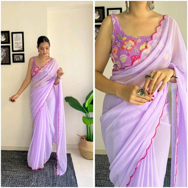 Georgette Saree With Work Blouse - GAS302 - Lavender